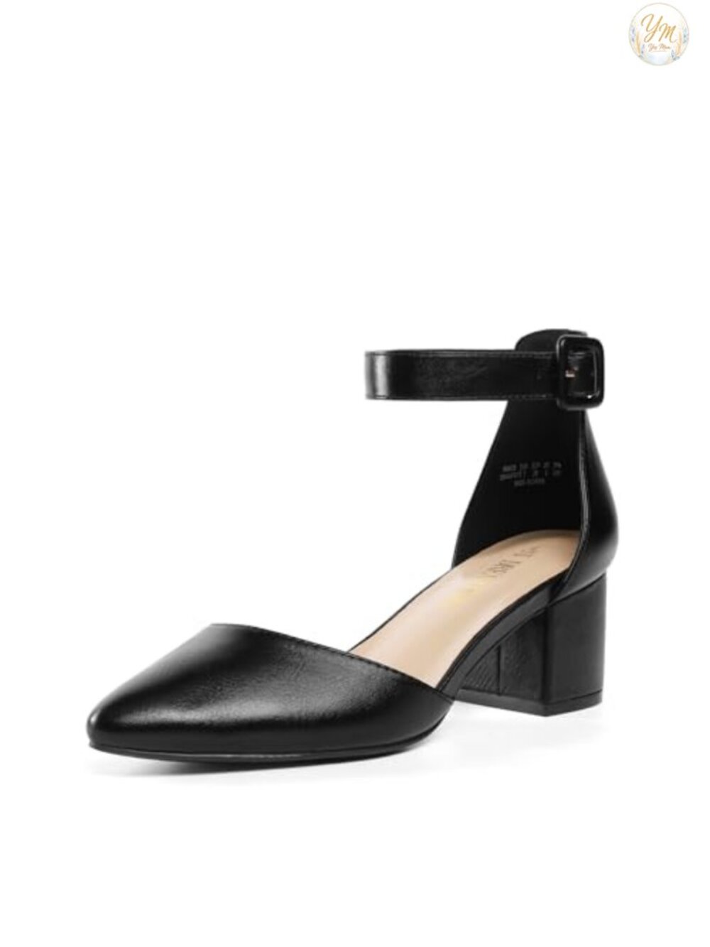 Pointed Toe Low Chunky Heel Pumps with Ankle Strap